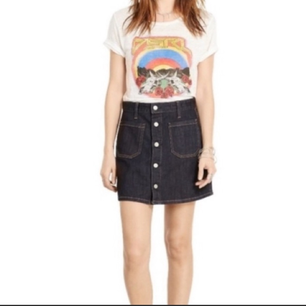 Ralph Lauren Denim Supply Tilden Button Front Denim Mini Jean Skirt Dark Wash 30